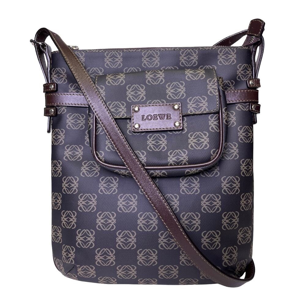 Loewe Anagram Monogram Crossbody Bag Brown Canvas Leather Vintage w/ Pouch